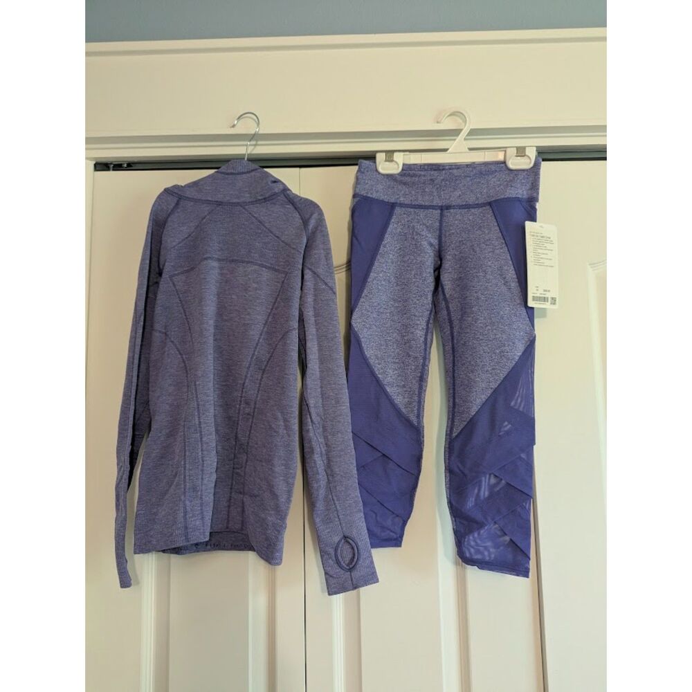 NWT/EUC Ivivva by Lululemon Hoodie and Crop Leggings purple girls Fold On 10